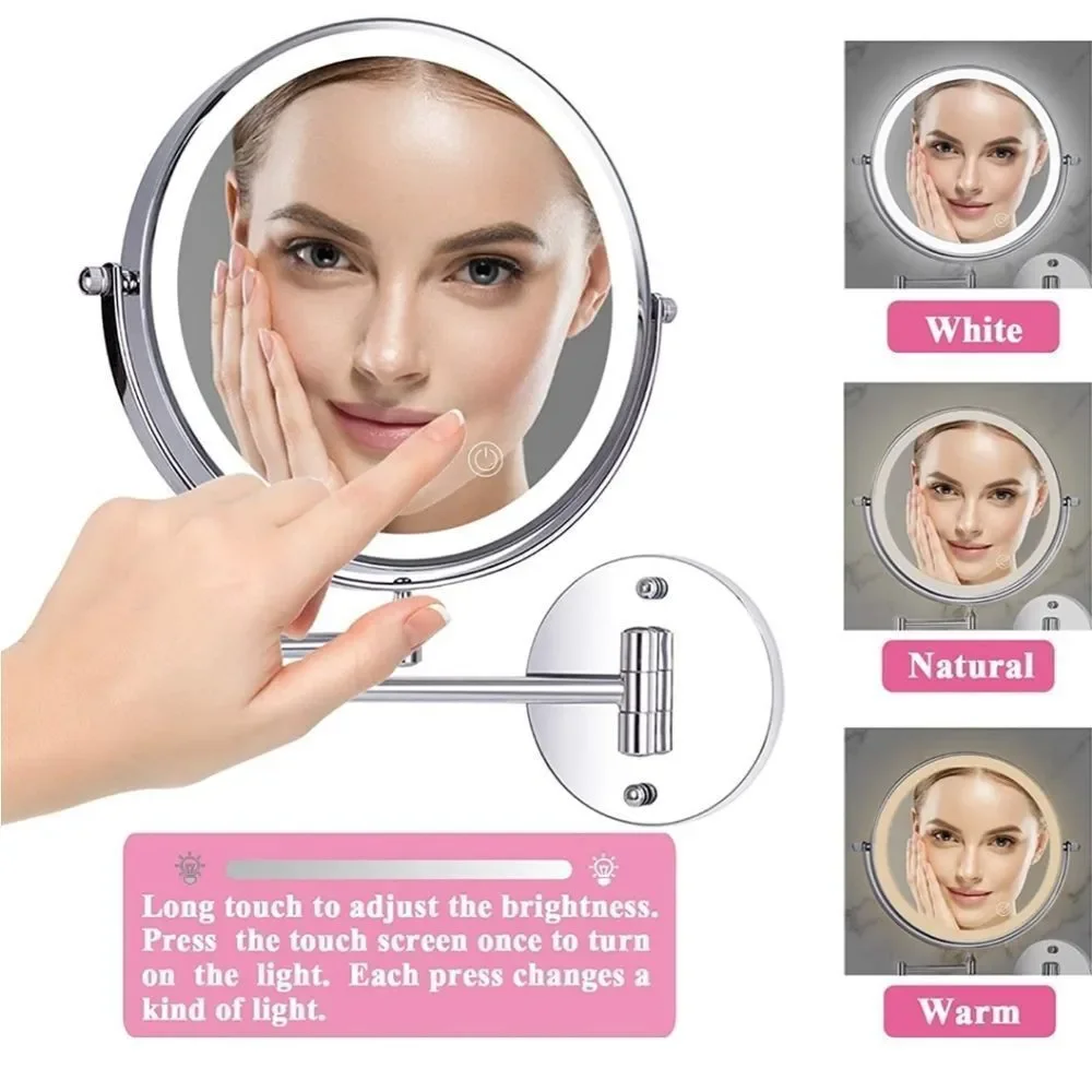 8 INCH LED WALL MOUNTED RECHARGEABLE MAKEUP MIRROR